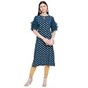 Janasya Women39s Teal Poly Crepe Gold Print