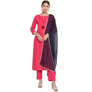 Janasya Womens Turquoise Blue Rayon Kurta With