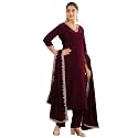 Janasya Women's Velvet Zari Embroidered Straight Kurta Set