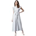 Janasya Women39s White Cotton Stripes Jumpsuit
