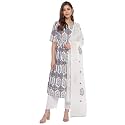 Janasya Women39s White Cotton Flared Kurta With