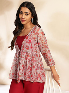 Janasya Women Ethnic Top Pant Ethnic Jacket