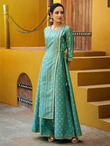 Janasya Women Fit and Flare Light Green