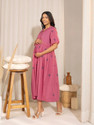 Janasya Women Gathered Gold Below Knee Dress