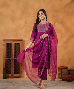 Janasya Women Kurta Pant Dupatta Set