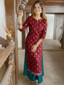 Janasya Women A-line Maroon MidiCalf Length Dress