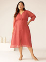 Janasya Women A-line Pink MidiCalf Length Dress