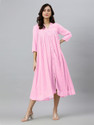 Janasya Women A-line Pink MidiCalf Length Dress