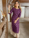 Janasya Women A-line Purple MidiCalf Length Dress
