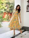 Janasya Women A-line Yellow MidiCalf Length Dress