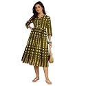 Janasya Womens Olive Green Pure Cotton Geometric