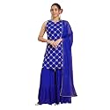Janasya Womens Royal Blue Georgette Zari Embroidered
