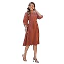 Janasya Womens Rust Orange Pure Cotton Solid