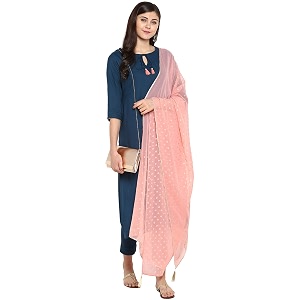 Janasya Womens Turquoise Blue Rayon Kurta With