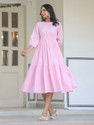 Janasya Women Tiered Pink MidiCalf Length Dress