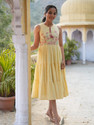 Janasya Women Tiered Yellow Below Knee Dress