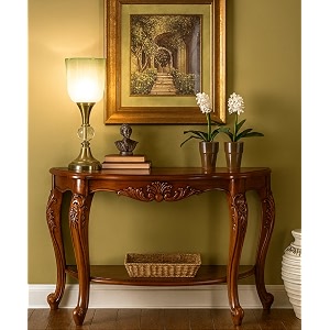 jangid handicraft solid sheesham wood half round console table for living room  wooden entryway hallway sofa amp fish tank table  curved side table  brown finish