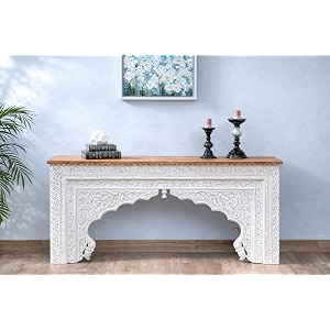 jangid handicraft solid wood console table for living room  entryway hallway sofa amp fish tank table  antique rectangular side table  white distress finish