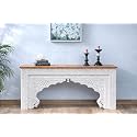 Jangid Handicraft Solid Wood Console Table for Living Room | Entryway Hallway Sofa &amp; Fish Tank Table | Antique Rectangular Side Table | White Distress Finish