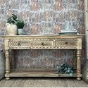 Jangid Handicraft Solid Wood Console Table for Living Room | Entryway Hallway Sofa & Fish Tank Table with 3 Drawer Storage | Antique Rectangular Design | Natural Distress Finish