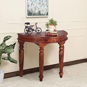 jangid handicrafts wooden half round console table for living room drawing room amp office  side entranceentryway table with drawer storage  solid wood sheesham natural honey
