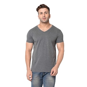 JANGOBOY Mens Solid Half Sleeve V-Neck Cotton