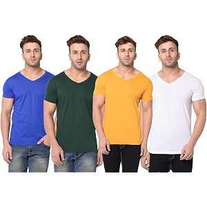 JANGOBOY Mens Solid Half Sleeve V-Neck Cotton