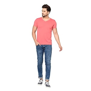 JANGOBOY Mens Solid Half Sleeve V-Neck Cotton
