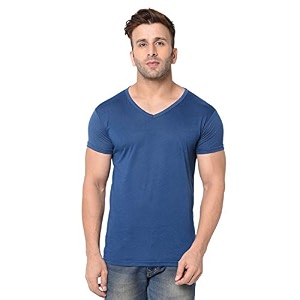 JANGOBOY Mens Solid Half Sleeve V-Neck Cotton