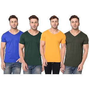 JANGOBOY Mens Solid Half Sleeve V-Neck Cotton