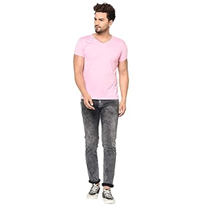 JANGOBOY Mens Solid Half Sleeve V-Neck Cotton