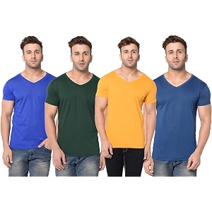 JANGOBOY Mens Solid Half Sleeve V-Neck Cotton