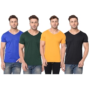 JANGOBOY Mens Solid Half Sleeve V-Neck Cotton