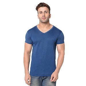 JANGOBOY Mens Solid Half Sleeve V-Neck Cotton