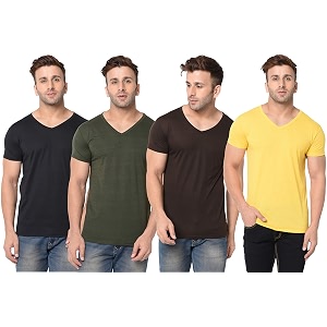 JANGOBOY Mens Solid Half Sleeve V-Neck Cotton