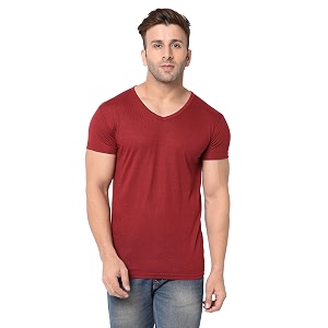 JANGOBOY Mens Solid Half Sleeve V-Neck Cotton