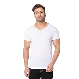 JANGOBOY Mens Solid Half Sleeve V-Neck Cotton