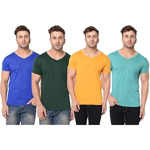 JANGOBOY Mens Solid Half Sleeve V-Neck Cotton