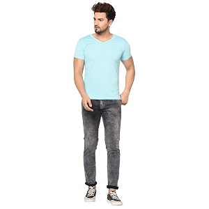 JANGOBOY Mens Solid Half Sleeve V-Neck Cotton