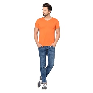 JANGOBOY Mens Solid Half Sleeve V-Neck Cotton