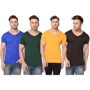 JANGOBOY Mens Solid Half Sleeve V-Neck Cotton