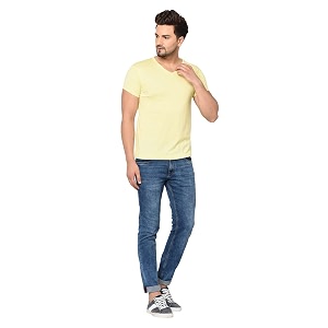 JANGOBOY Mens Solid Half Sleeve V-Neck Cotton