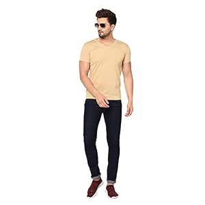 JANGOBOY Mens Solid Half Sleeve V-Neck Cotton