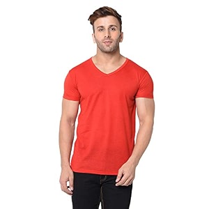 JANGOBOY Mens Solid Half Sleeve V-Neck Cotton