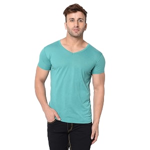 JANGOBOY Mens Solid Half Sleeve V-Neck Cotton