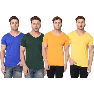 JANGOBOY Mens Solid Half Sleeve V-Neck Cotton
