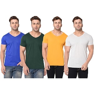 JANGOBOY Mens Solid Half Sleeve V-Neck Cotton