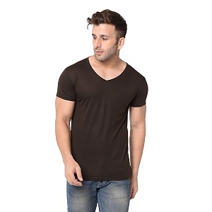 JANGOBOY Mens Solid Half Sleeve V-Neck Cotton