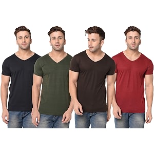 JANGOBOY Mens Solid Half Sleeve V-Neck Cotton