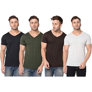 JANGOBOY Mens Solid Half Sleeve V-Neck Cotton